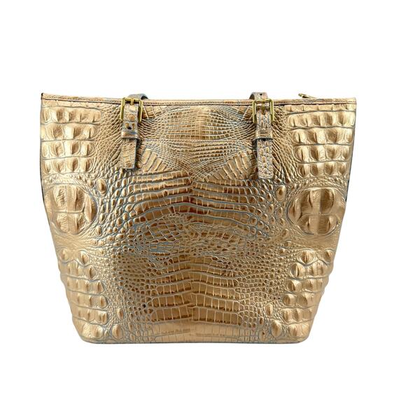 Brahmin Medium Asher Tote Metallic Gold Crocodile Embossed Leather Bag Purse - Picture 2 of 13